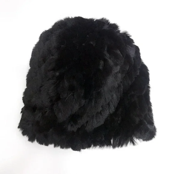 NWT Reversible Knit Beanie Genuine Fur Hat in Solid Black Overstock MSRP $68 - Picture 2 of 7